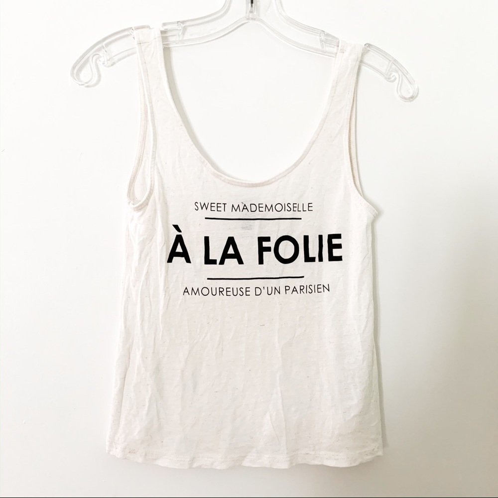 H&M Cream Tank Top with French Writing